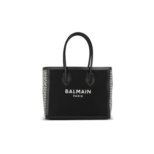 BALMAIN B Army Телячья кожа с цветным холстом хлопковая сумка-тоут сумка для покупок холщовая сумка женская черная