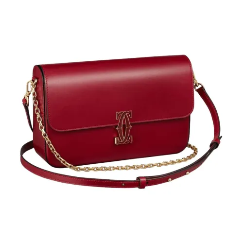 Cartier Сумка На Цепочке, Маленькая Модель, Double C De Cartier Телячья Кожа Красно-вишневого Цвета, Позолоченная Отделка И Отделка Из Эмали Красно-вишневого Цвета