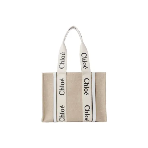 Chloe Woody Холст Тоут Сумка Сумка для покупок Холст Сумка через плечо Сумка среднего размера Женская Белая Бежевая
