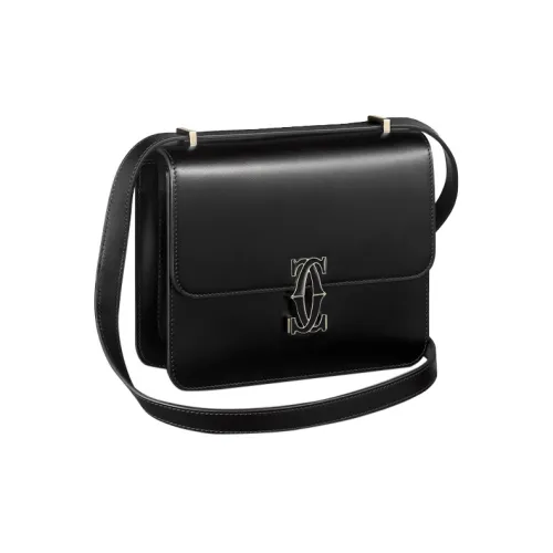 Cartier Сумка На Плечо, Модель "мини", Double C De Cartier Телячья Кожа Черного Цвета, Позолоченная Отделка И Отделка Из Черной Эмали