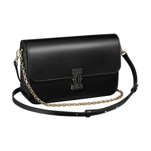 Cartier Сумка На Цепочке, Маленькая Модель, Double C De Cartier Телячья Кожа Черного Цвета, Позолоченная Отделка И Отделка Из Черной Эмали