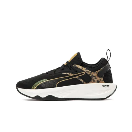 PUMA Shock Absorbers Slip-Resistant Abrasion-Resistant Low Top Marathon Running Shoes Women's Black White Gold PUMA Shock Absorbers Противоскользящие устойчивые к истиранию низкий топ кроссовки для бега Marathon женские черный белый золото