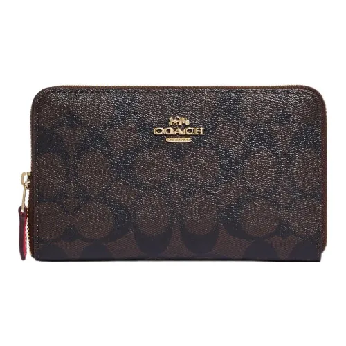 COACH Id Zip Wallet Покрытый холст Кошелек Средний Женские Коричневый