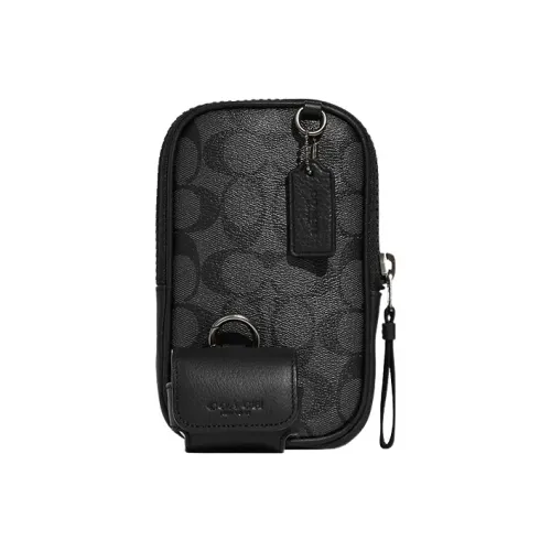 COACH Покрытый холст с галечной кожей Чехол для наушников Комбинированная сумка чехол для телефона сумка через плечо