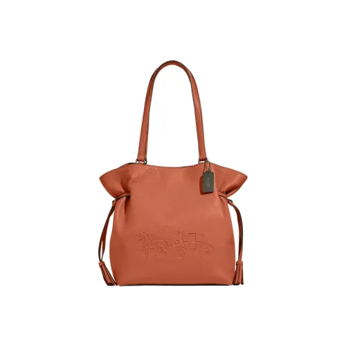 COACH Andy Утонченный Pebble Кожа Tote Сумка Сумка для покупок Плечевая сумка Женская Sunset Red
