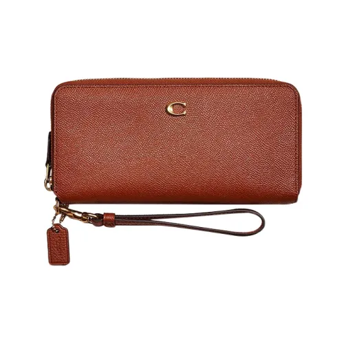 COACH Continental Wallet Крестообразная текстура Кожа Клатч Держатель для карт кошелек Женские Седло Seat Цвет