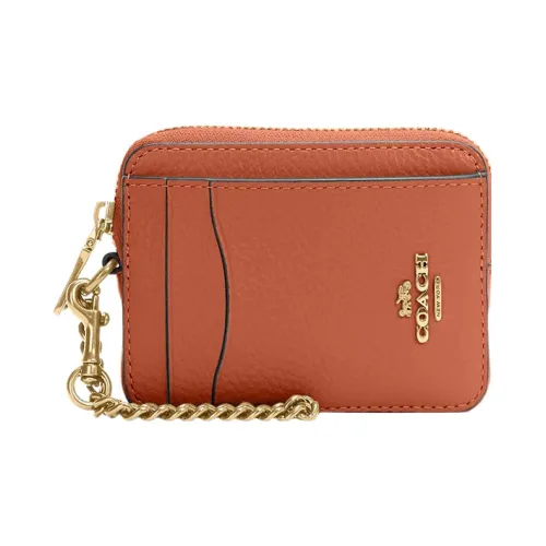 COACH Zip Top Card Case Утонченный Pebble Кожа Сумка для документов Картхолдер Мини Женские Sunset Красный