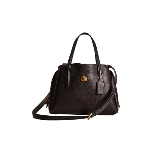 COACH Lora Полированная кожа с эффектом галечника сумка через плечо сумка большая женская черная