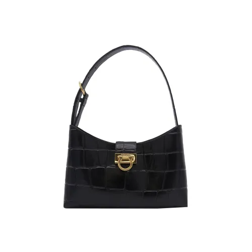 FERRAGAMO Trifolio Крокодил Тисненый Телячья кожа Сумка Сумка через плечо Женская Черная