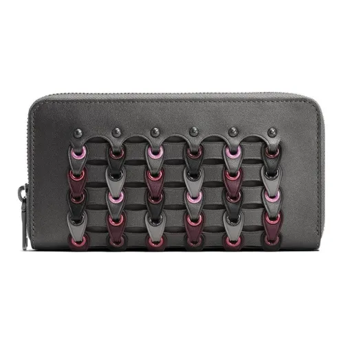 COACH Accordion Zip Кожа Клатч Держатель для карт кошелек Мини Женский Черный