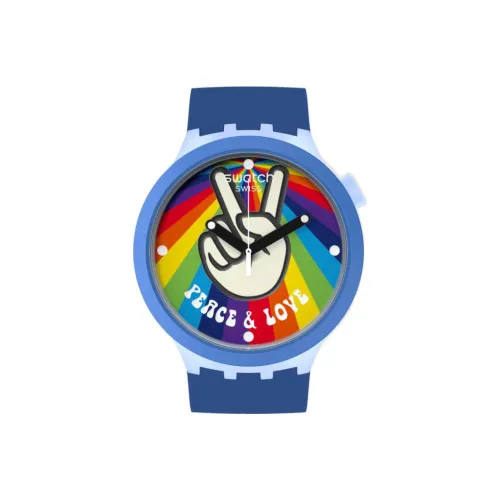 SWATCH Big Bold Series Кварцевый механизм Унисекс Часы 47 мм Синий циферблат Биокерамика Корпус Часы Силиконовый ремешок