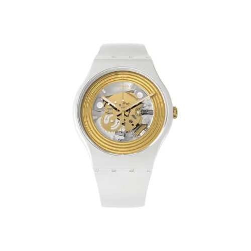 SWATCH New Gent Collection Кварцевый механизм Унисекс Часы 41 мм Золотой циферблат Биоматериал Корпус Часы Силиконовый ремешок