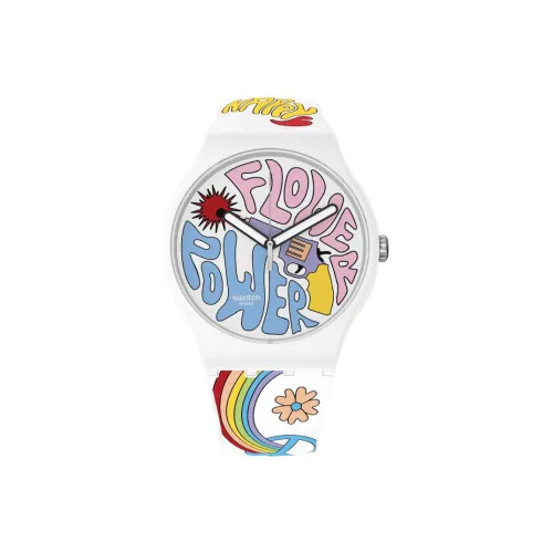 Swatch Quartz Механизм Унисекс Часы 47,4 мм Белый Циферблат Биокерамика Корпус Часы Силиконовый Ремешок