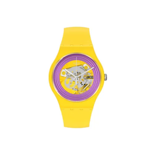 SWATCH New Gent Collection Кварцевый механизм Унисекс Часы 41 мм Фиолетовый циферблат Часы Пластиковый корпус Часы Силиконовый ремешок