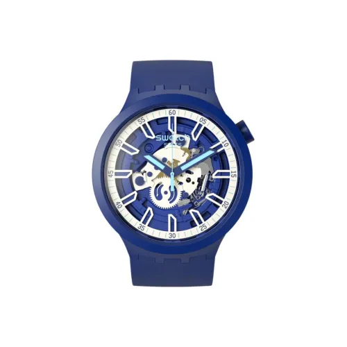 Swatch Quartz Механизм Унисекс Часы 47 мм Синий Циферблат Пластиковый Корпус Часы Силиконовый Ремешок