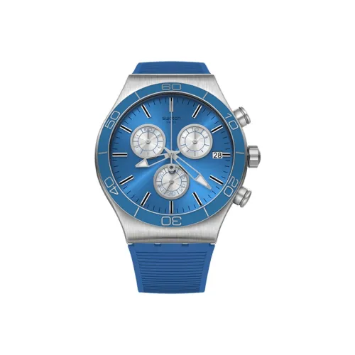 Swatch Quartz Механизм Мужские часы 43 мм Синий циферблат Нержавеющая сталь Корпус Резиновый ремешок