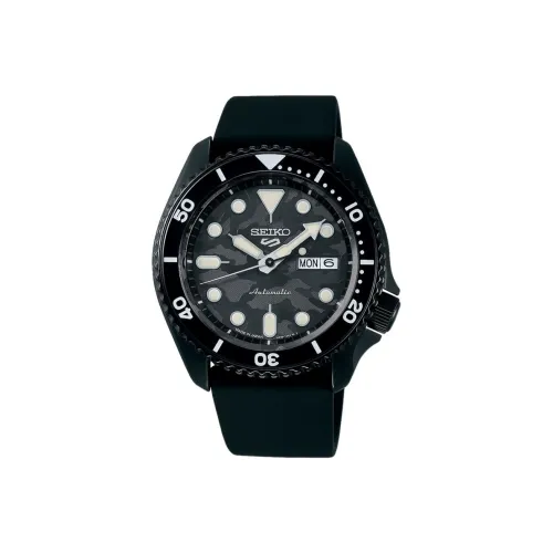 SEIKO Автоматический Механический Механизм Силиконовый Ремешок Часы Мужские Черный Циферблат SBSA175