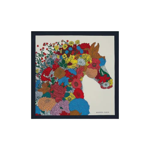 HERMES Шелковые шарфы Женские Морской синий Белый многоцветный