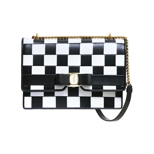 FERRAGAMO Vara Коровья кожа Сумка через плечо Стандартная Женская Черно-белая шахматка