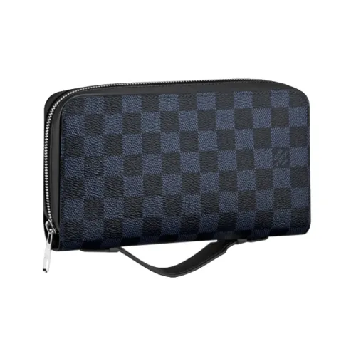 LOUIS VUITTON Zippy Damier Cobalt Холст Клатч Держатель для карт кошелек Большой Мужской Синий Черный