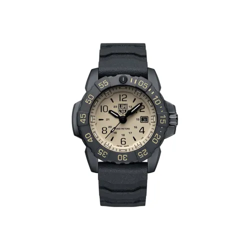 LUMINOX Sea Collection Кварцевый механизм Мужские часы Часы 45 мм Бежевый циферблат Часы Корпус из нержавеющей стали Резиновый ремешок