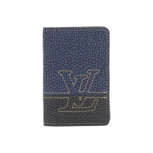 LOUIS VUITTON Телячья кожа Держатель для карт кошелек Мужской Синий Черный