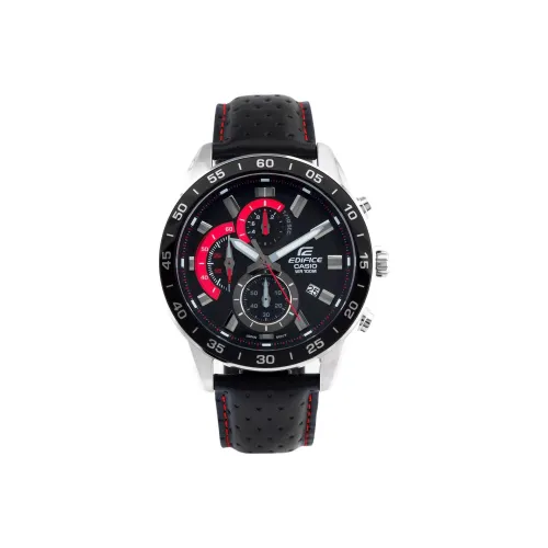 CASIO EDIFICE Collection Кварцевый механизм Кожаный ремешок Часы Мужские Черный циферблат EFV 550L 1A