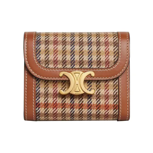 CELINE Triomphe Twill Melton с телячьей кожей отделка кошелек маленький женский многоцветный