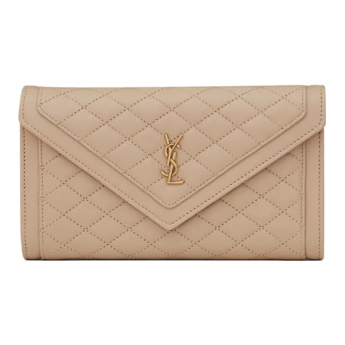 SAINT LAURENT Gaby Lambskin Wallet Large Women's Dark Beige