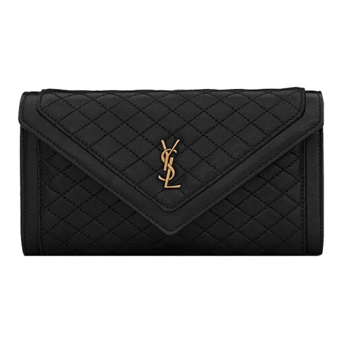 SAINT LAURENT Gaby Лоскутное шитье Овечья шкура Кошелек Большой Женские Черный