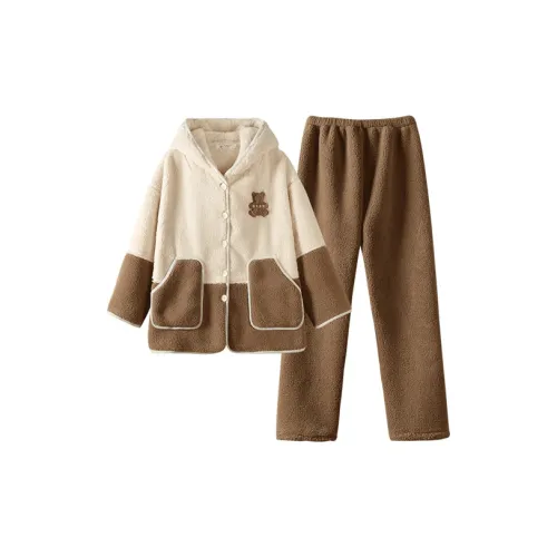 Q'NIANMA Пижамный комплект женский бежевый абрикосовый