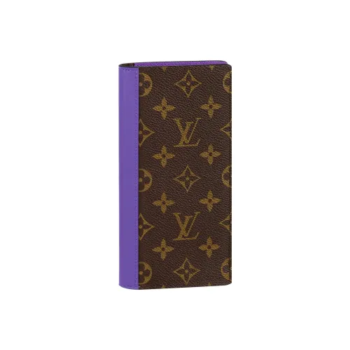 LOUIS VUITTON Brazza Покрытие Холст Кожа Вставка Комбинированный Кошелек Мужской Коричневый Фиолетовый