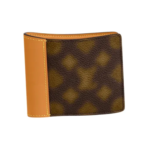 LOUIS VUITTON Slender Покрытый холст с коровья кожа отделка кошелек мужской коричневый