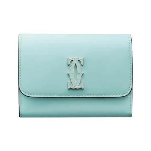 Cartier Бумажник, Модель "мини", Double C De Cartier Телячья Кожа Мятного Цвета, Позолоченная Отделка И Отделка Из Эмали Мятного Цвета