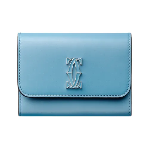 Cartier Бумажник, Модель "мини", Double C De Cartier Телячья Кожа Голубого Цвета Capri, Позолоченная Отделка И Отделка Из Эмали Голубого Цвета Capri