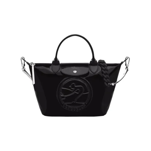 LONGCHAMP Le Pliage Cuir Телячья кожа Пельменная сумка Сумка через плечо Сумка Маленькая Женская Черная