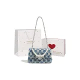 Деним, клетка, светло-синий