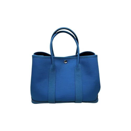 HERMES Garden Party Холст с кожей Сад Сумка Сумка из холста Сумка Унисекс BLEU Занзибар Танзанийский Синий