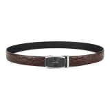 Коричневый ремешок с серебряной пряжкой.