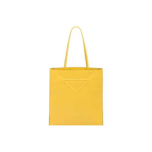 PRADA Triangle Leather Tote Bag Shopping Bag Women's Yellow