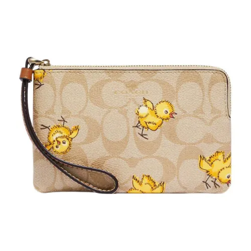 COACH Corner Zip Искусственная кожа Держатель для карт кошелек Клатч Запястье Сумка Маленький Женский Светлый хаки