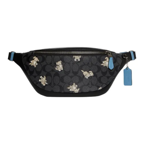 COACH Warren Подпись Покрытый холст с утонченной телячьей кожей Сумка через плечо Бананка Большая Мужская Черная