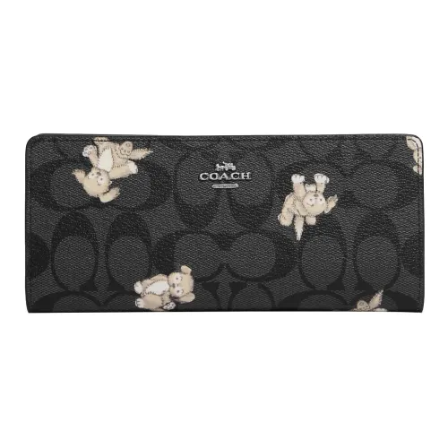 COACH Slim Wallet ICONIC Холст с покрытием и гладкая кожа Держатель для карт кошелек Обычный Женский Черный