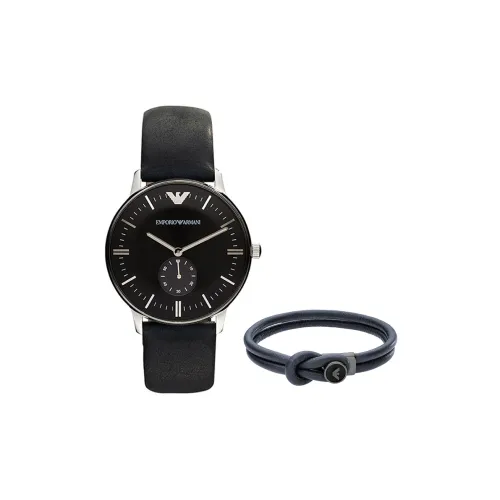 EMPORIO ARMANI Часы Кварцевый механизм Кожаный ремешок Черный циферблат Мужские