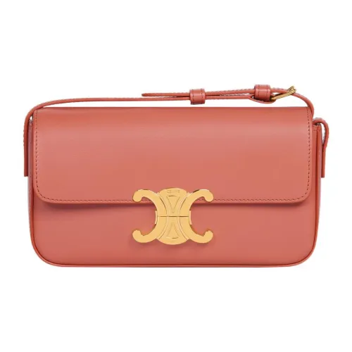 CELINE Claude Блестящий Телячья кожа Маленькая Квадратная Сумка Сумка через плечо Сумка на плечо Женская Красный Терракотовый