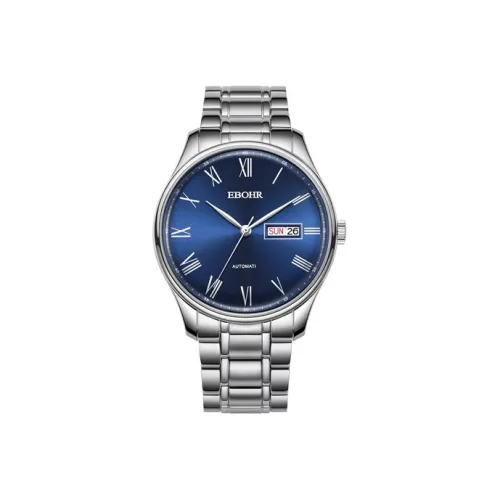 EBOHR Механическое механическое часы из нержавеющей стали с ремешком мужские часы синий циферблат