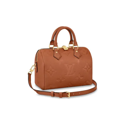 LOUIS VUITTON Speedy Тисненая Коровья Кожа Подушка Сумка Портативная Сумка через плечо Сумка на плечо Женская Коричневая