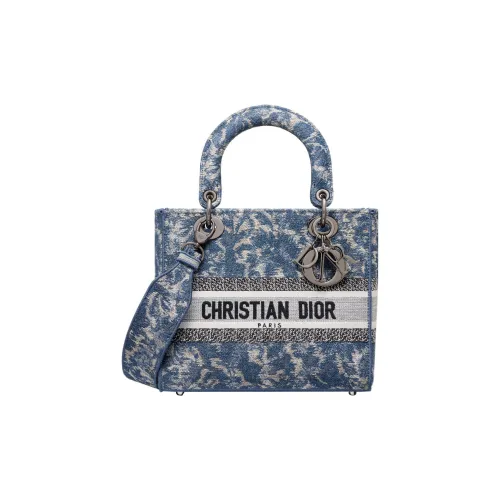 DIOR LADY D Лайт Вышивка Сумка Lady Dior Tote Bag Shopping Bag Medium Women's Blue
