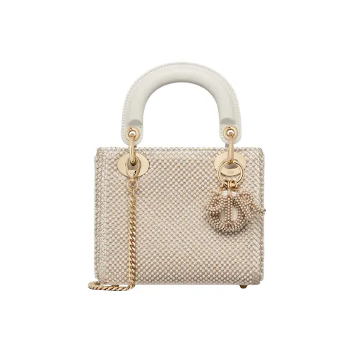 DIOR Lady Dior Beaded Вышивка Коровья кожа Сумка Lady Dior Сумка через плечо Сумка Мини Women's White