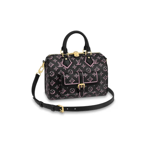 LOUIS VUITTON Speedy Покрытый холст с кожаными вставками цветовая схема сумка через плечо сумка через плечо обычная женская черный